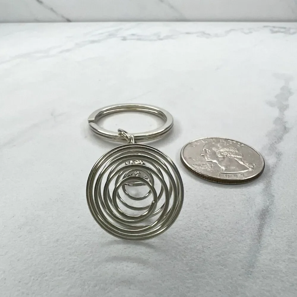 Silver Tone Spring Beehive Swirl Keychain Keyring